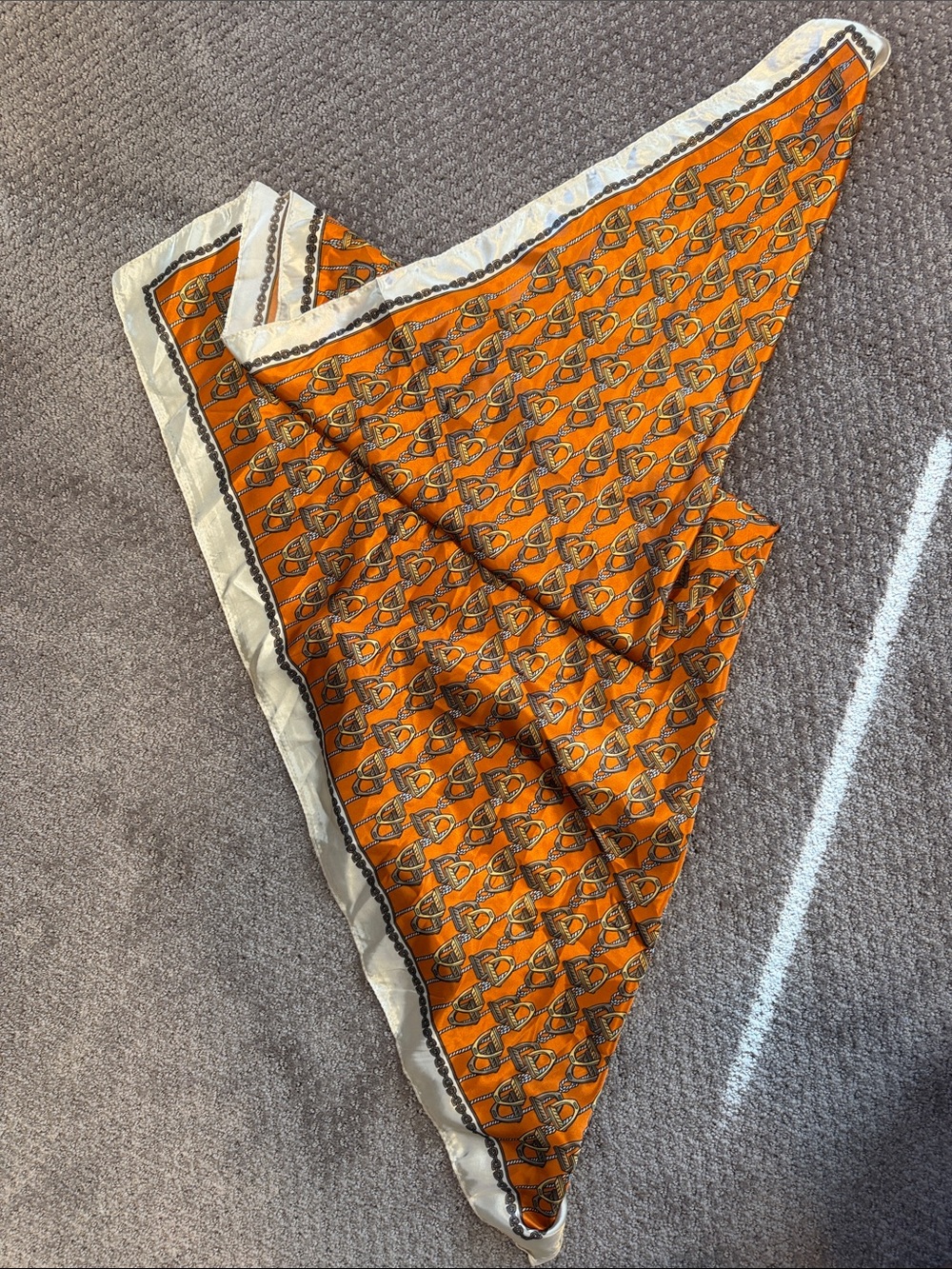 Orange Patterned Silk Scarf with Ivory Border